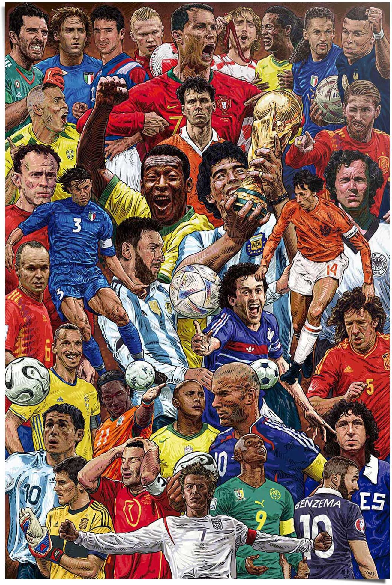 Reinders! Poster REINDERS "Legendäre Fußballspieler", bunt (farbe bild(er): bunt), B:61cm H:91,5cm T:0,1cm, Holzwerkstoff, Bilder, Poster