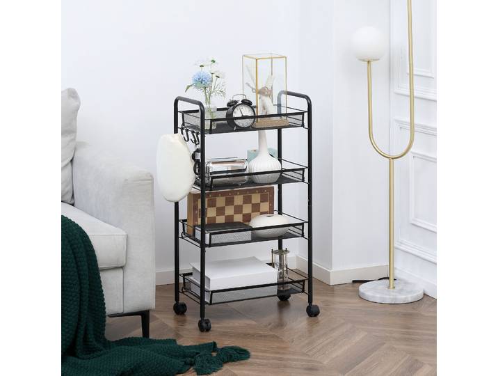 HOMCOM Chariot Cuisine SDB Noir 4 Niveaux 45x26.5x84cm