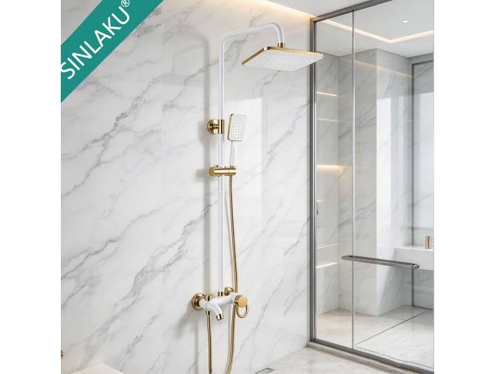 KEMAIDI ensemble de douche de salle de bain ensemble de douche platine et noir or système de douche 3 fonctions Kit de douche mural Design de luxe