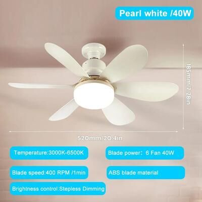 Uplift Essentials E27 Ceiling Fan Light With Remote Control And Adjustable LED Modes 20.47 In White