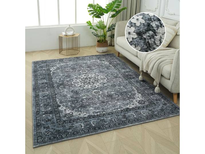 Teppich GOODPRODUCT Omar, Druckteppich, orientalisches Design, mehrfarbig, bedruckt , anthrazit, B:80cm H:13mm L:150cm, Kunstfaser, Teppiche, Teppich, Orient-Optik, Vintage Design, weich, Wohnzimmer, Schlafzimmer