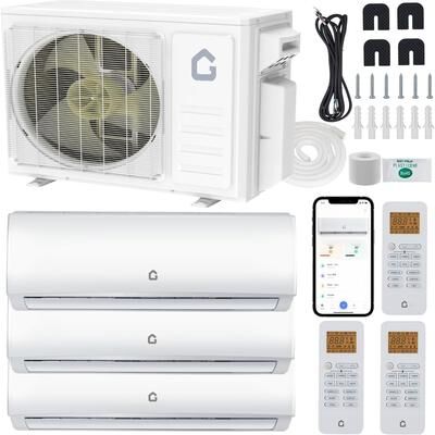 YUN 35000 BTU 3-Zone Mini Split AC & Heat Pump, 9K+9K+24K, WiFi, 19 SEER2, Pre-Charged - White