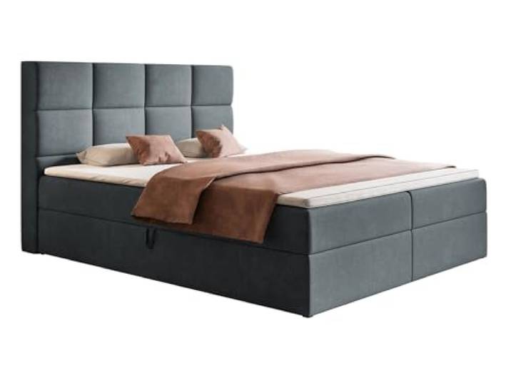 Emporius Boxspringbett 140x200 cm Solo - Bett mit Zwei Bettkästen, Doppelbett Schlafzimmer - Matratze & Topper, Samtstoff - Dunkelgrau (Jasmine 96)