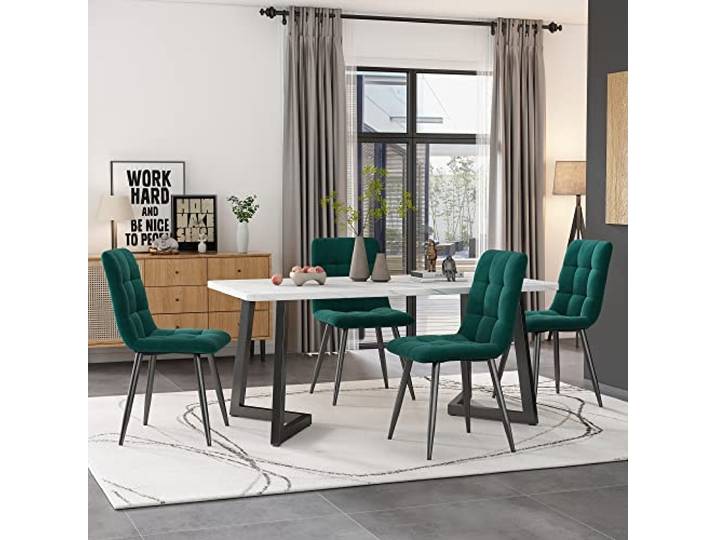 KUAKE Esstisch 117x68cm mit 4 Stühlen Set, Rechteckiger Esstisch Moderner Küchentisch Set, Schwarze Tischbeine (Dunkelgrüner Esszimmerstuhl)