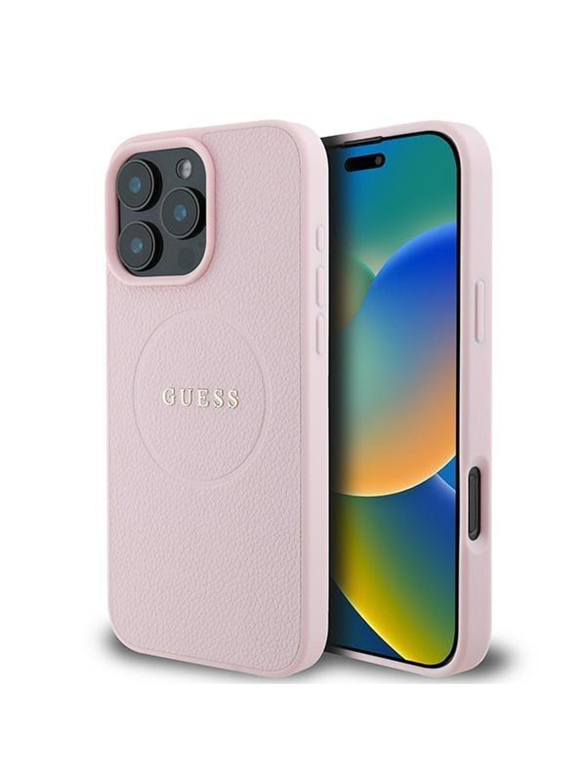 GUESS Grained Ring MagSafe iPhone 16 Pro Case - Pink
