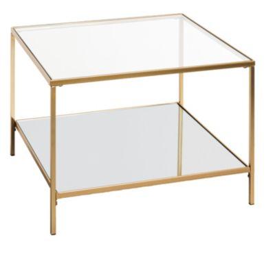 HAKU Beistelltisch, quadratisch, Stahlrohr/Glas, Sicherheitsklarglas oben, Spiegelglas unten, B 600 x T 600 x H 450 mm, gold
