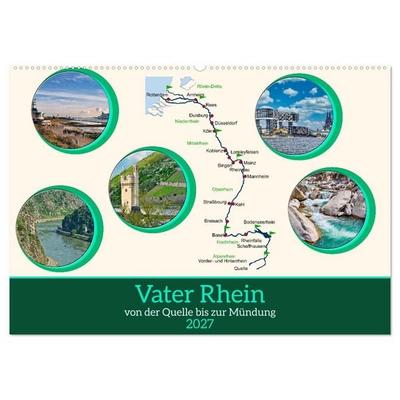 Vater Rhein von der Quelle bis zur Mündung (Wandkalender 2027 DIN A2 quer), CALVENDO Monatskalender