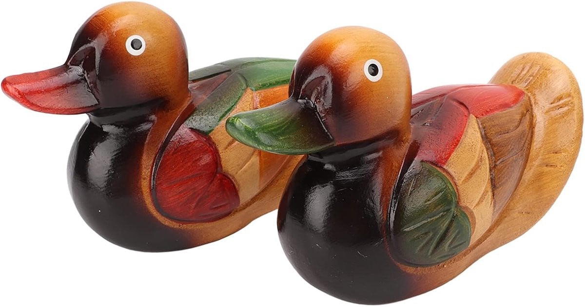Handgemaakt houten ornament kleurrijke mandarin eend decoratief tuinbeeldje