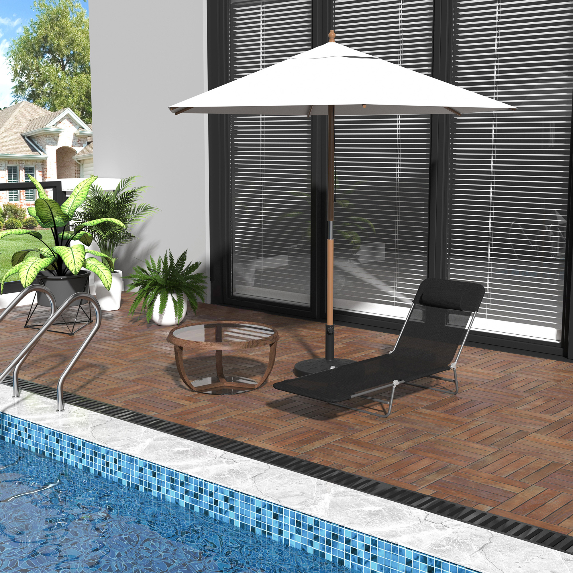 Outsunny Lettino Prendisole Pieghevole con Schienale Reclinabile e Cuscino, 182x56x24.5cm Aosom