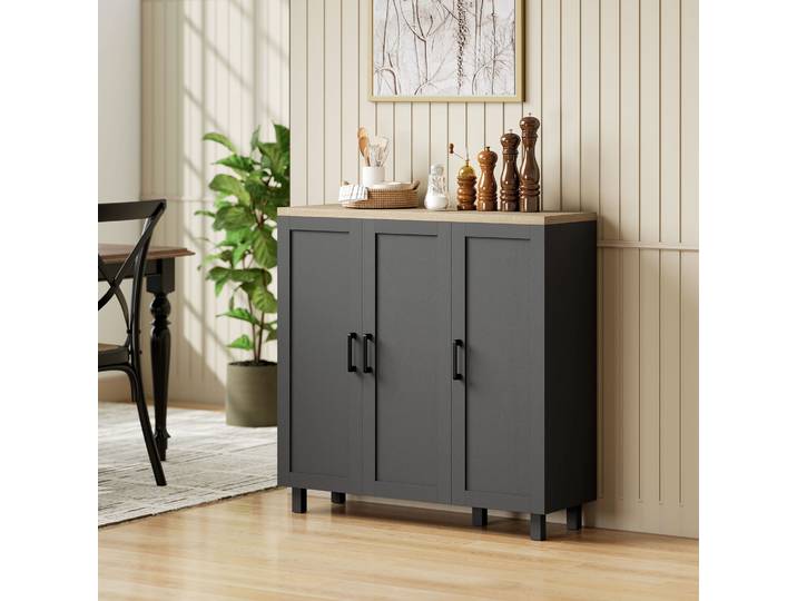 HOMCOM Buffet Moderne 3 Portes Noir 90x30x90cm