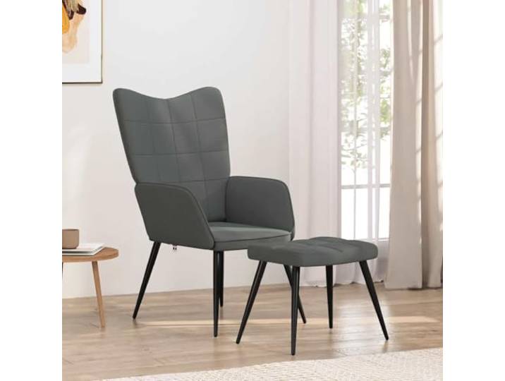 Relaxsessel mit Hocker, dunkelgrau, weicher Stoff und Rahmen Komfortable Schaumstoff-Sitzfläche, dunkelgraue Beschichtung, stabile Stahlkonstruktion, modernes Design, für Wohnzimmer