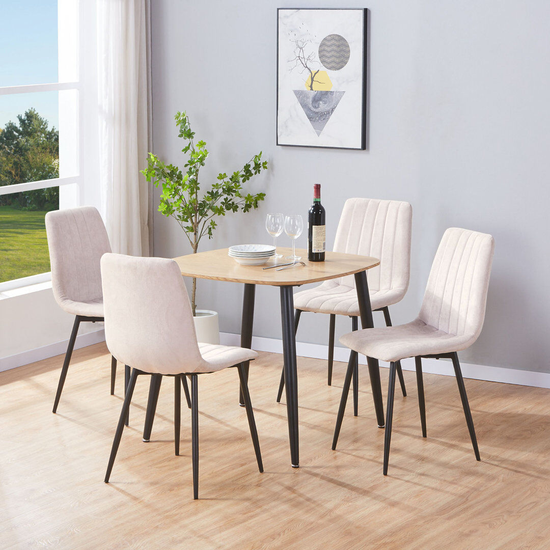 George Oliver Sisquoc 800mm Square Table & 4 Fabric Chair Set Natural/Beige 4