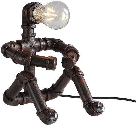 Unyqoos Steampunk tafellamp van ijzer met vintage robotontwerp en E27-fitting