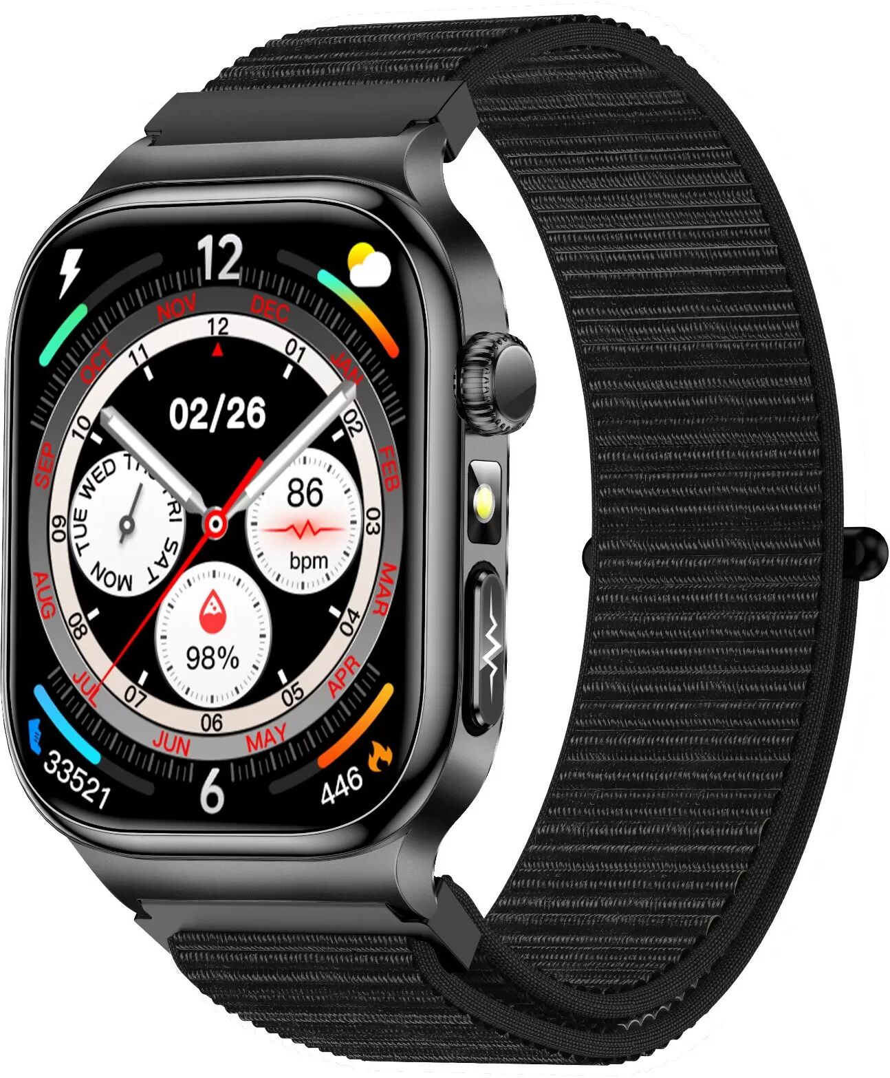 INF 2.04-Zoll Smartwatch mit Hochauflösendem AMOLED-Display und Schwarzem Gewebeband, Realtek 8773EWE