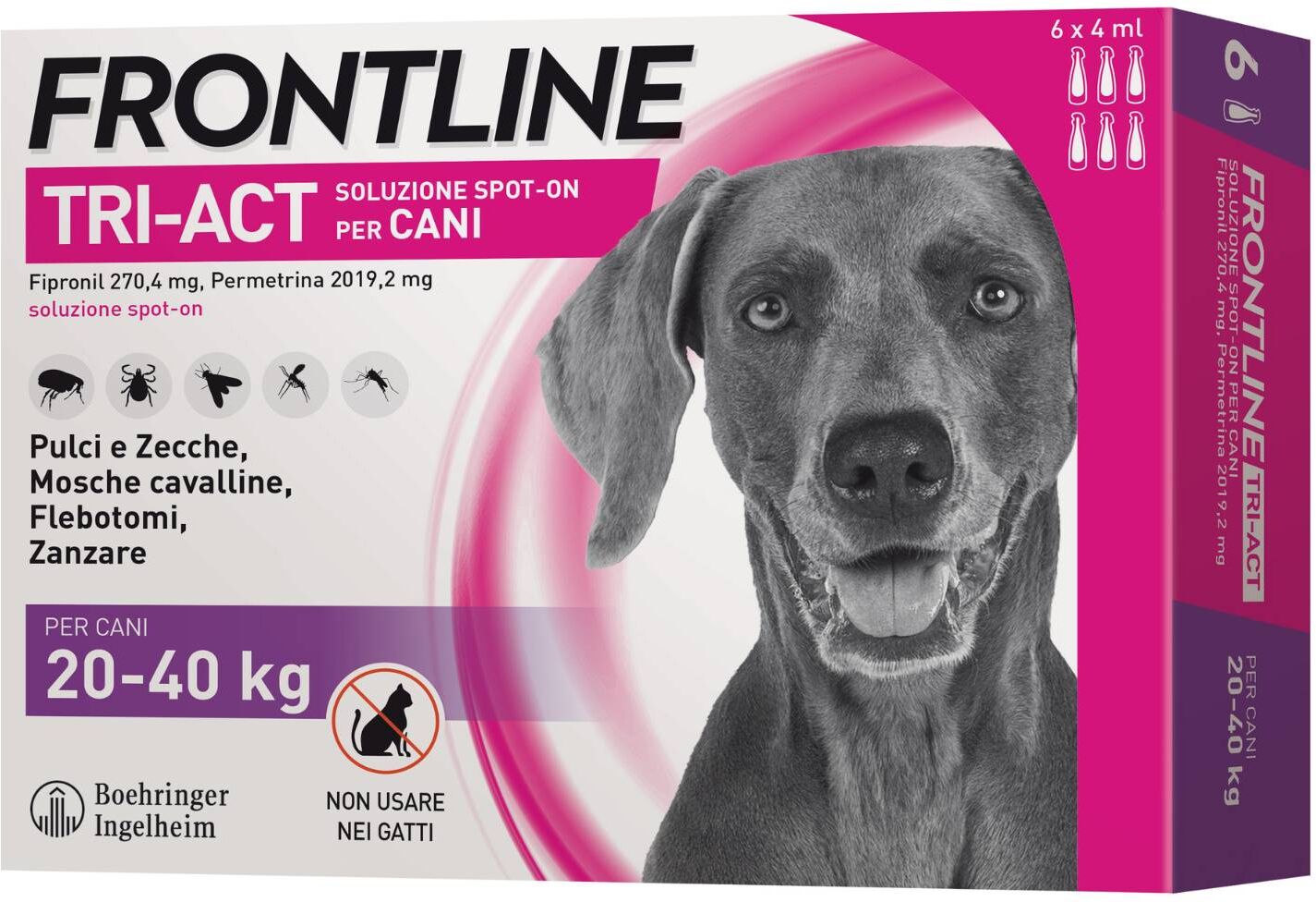 Frontline Tri-Act Spot-On Antiparassitario per Cani 6 Pipette L 20-40kg