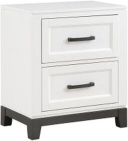 Benjara Thiem 28 Inch Nightstand with 2 Drawers, Black Handles, White Wood Finish