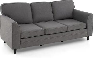 Costway Upholstered Teddy Velvet 3-Seat Sofa with Comfy Back Pillows-Gray