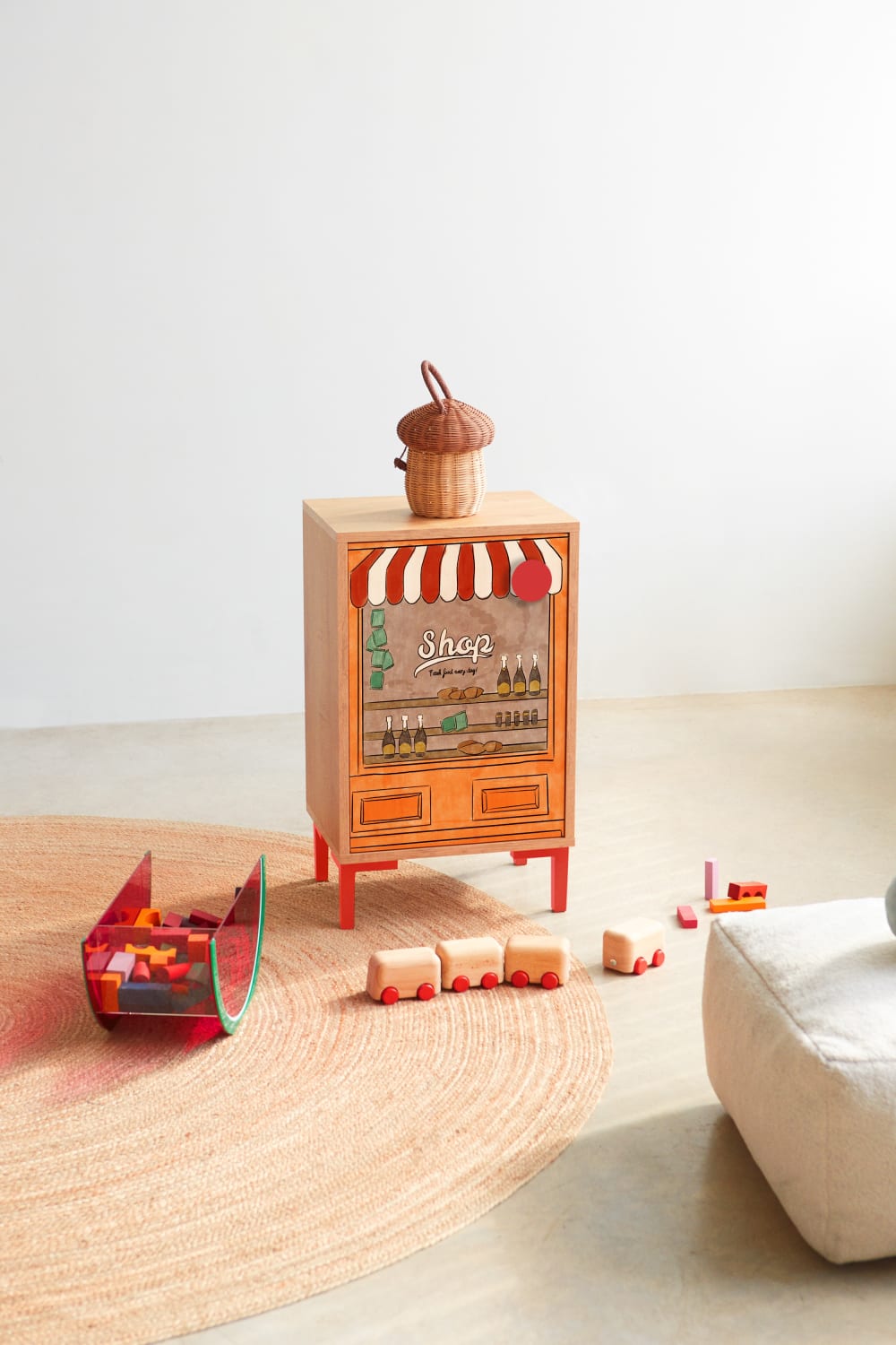 RNT by Really Nice Things Table de chevet 1 porte couleur chêne imprimé magasin Beige 40x65x30cm