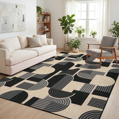 Garvee Modern Geometric Stripes Easy Jute Area Rug