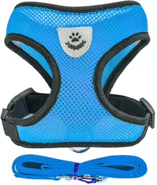 Inspire Essentials Adjustable Mesh Cat And Small Dog Harness With Leash l blue