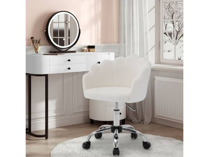 Chaise Bureau Pivotante WOLTU - Fauteuil Coiffeuse Cachemire - Dossier en Pétale - Hauteur Réglable - Crème