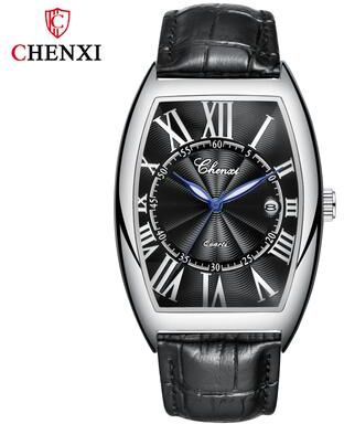 Fashion Sheath Luxury Business Leather Quartz Watch For Men sliver Black Black 2