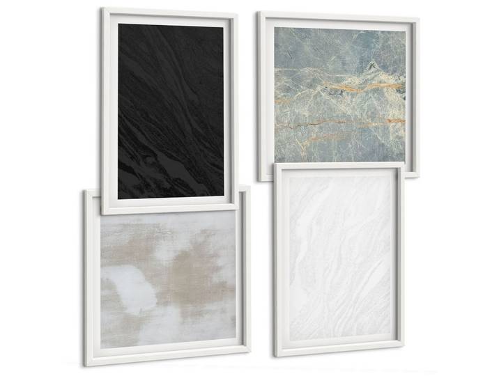 BILDER SET 4er Set - 50x50 cm & 40x60 cm Weißer Rahmen - Steintexturen