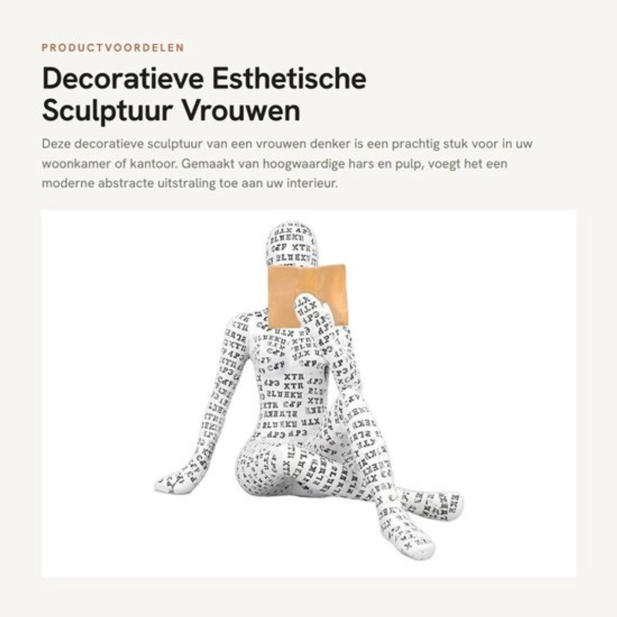 Decoratief standbeeld Vrouwen Denker - Elegante sculptuur van hars/pulp voor op tafel