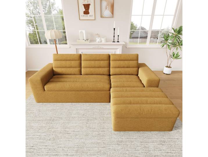 okwish Wohnzimmersofa mit Armlehnen, rahmenloses Design,Ecksofa rei kombinierbar,Chenille,Modulares Sofa in Orange
