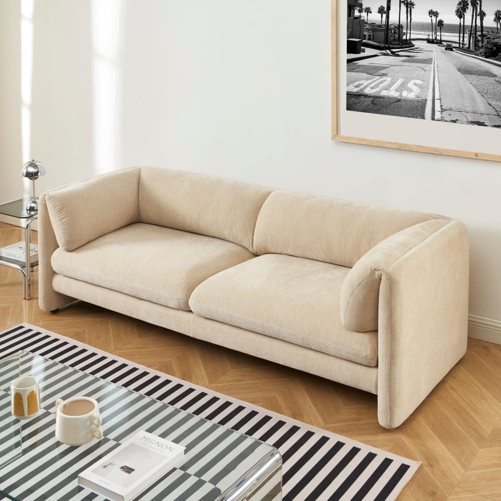 Sorelh Ensemble canapés droits fixes 3+2 velours texturé beige Beige 220x74x89cm