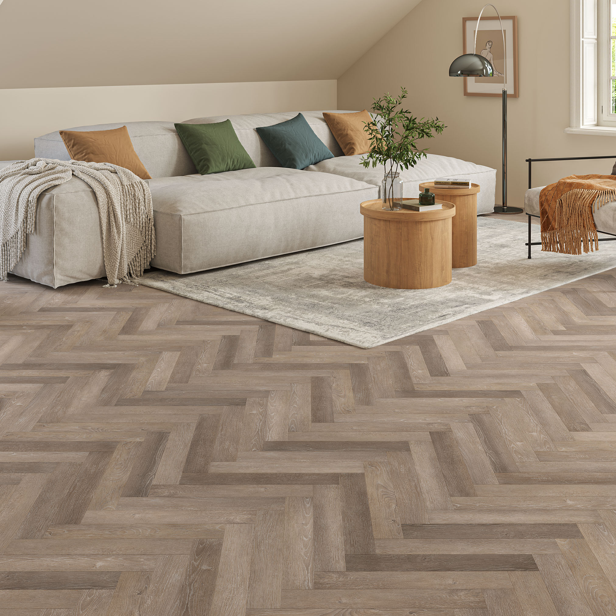 Luxury Flooring Dark Herringbone 2mm Wood Effect Glue Down LVT Luxury Vinyl Flooring