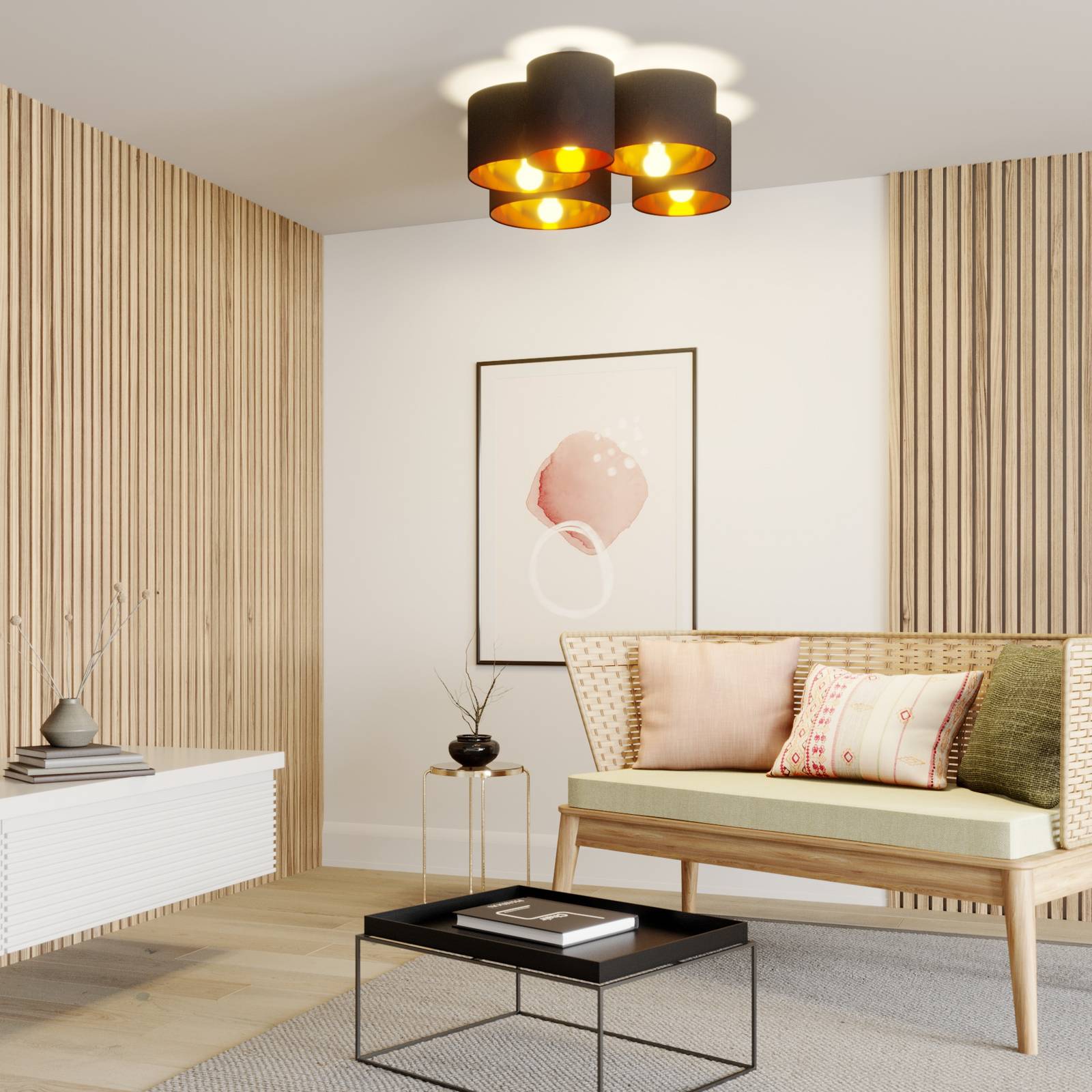 Deckenlampe Laurenz Lindby, dimmbar, schwarz, für Wohn- / Esszimmer, Textil / Stoff / Seide, Modern, Deckenlampe