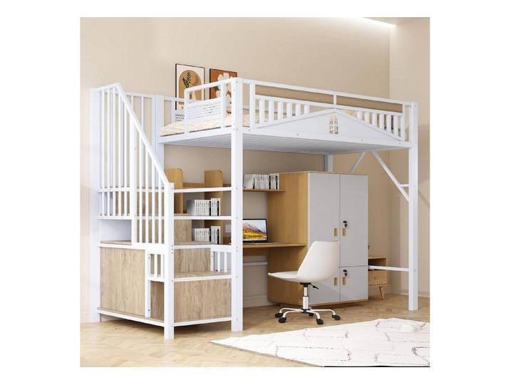 LuxusKollektion Hausbett Etagenbett 90x200 Hausbett mit Treppe