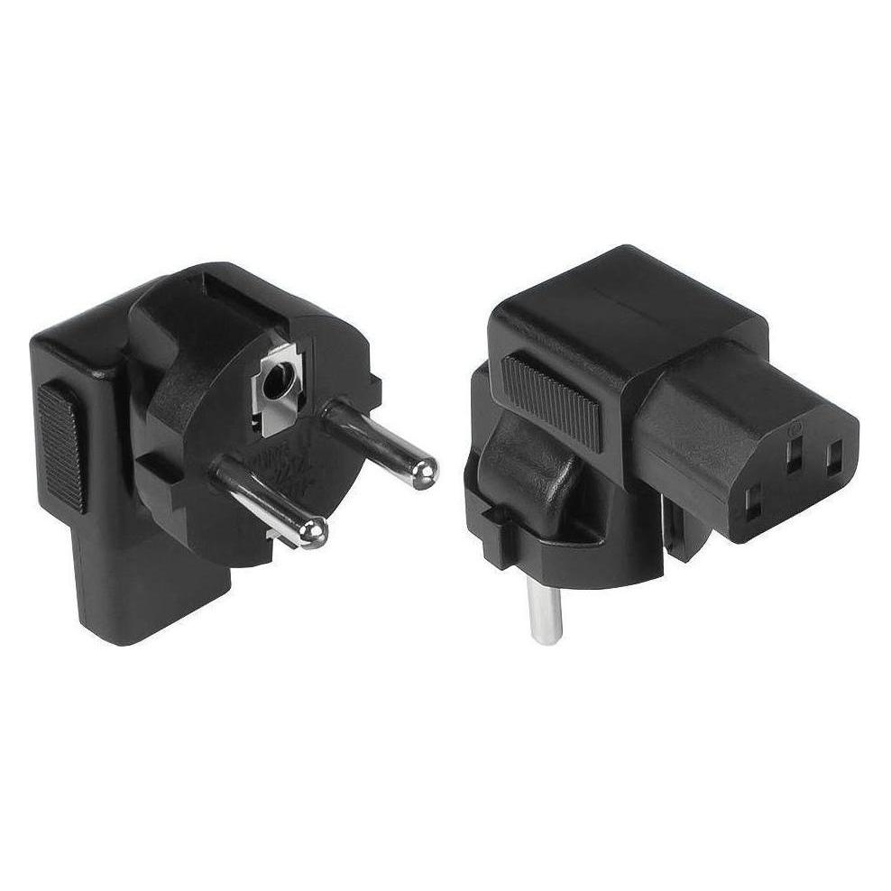Varia Stromadapter Schutzkontakt-Stecker Typ E+F (CEE 7/7) an Kaltgeräte-Buchse C13, abgewinkelt, schwarz (408759)