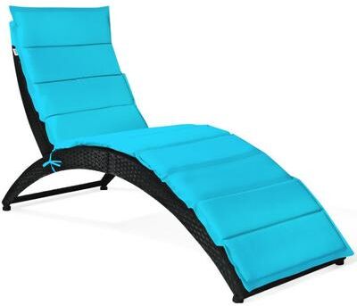 Costway Folding Patio Rattan Portable Lounge Chair Chaise with Cushion-Turquoise