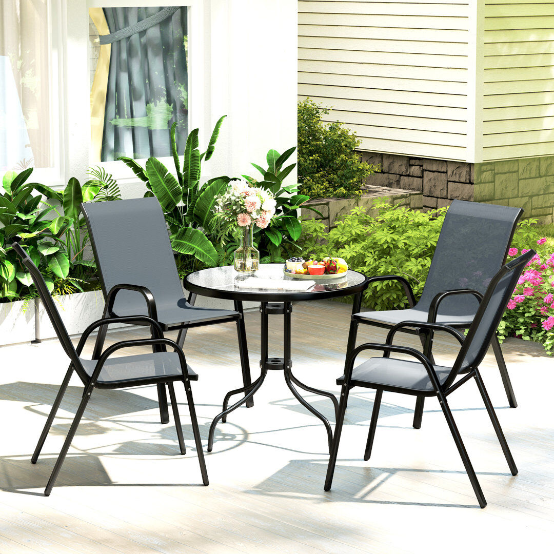 Astoria Grand Outsunny 5 Pieces Garden Dining Set 4 Seater Garden Furniture Grey/Clear/Black 4
