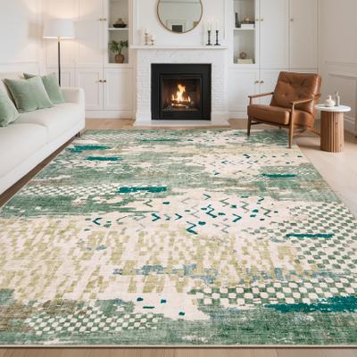 Garvee Boho Abstract Machine Washable Area Rug with Non-Slip Rubber Backing