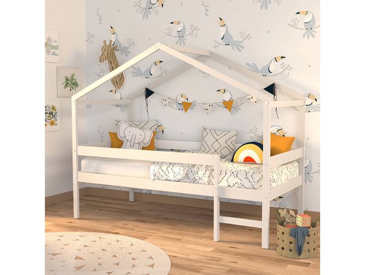 Lit cabane mi-hauteur 90x190 sommier inclus Penny Blanc