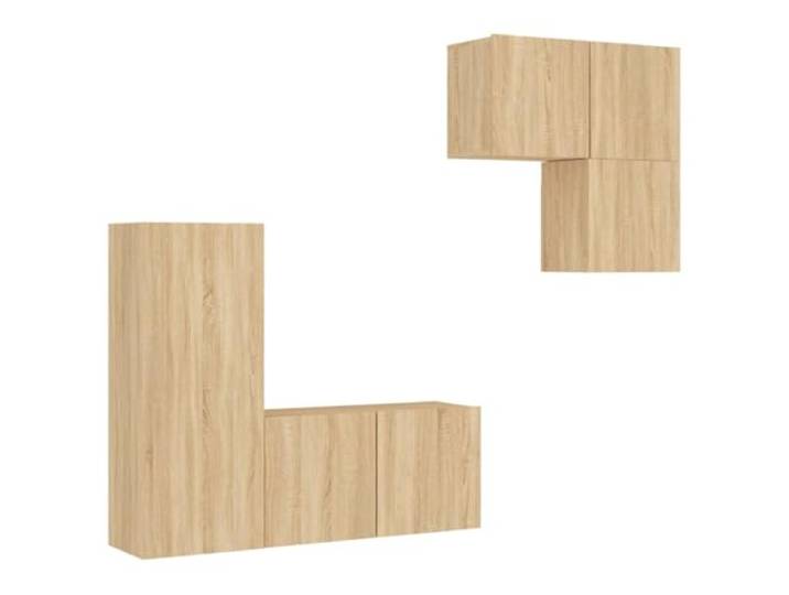 Helloshop26 TV Möbel Multimedia Regal TV Buffet TV Esszimmer Wohnzimmer Schlafzimmer 4-teilig Eiche Sonoma Holz Braun 02_0029244