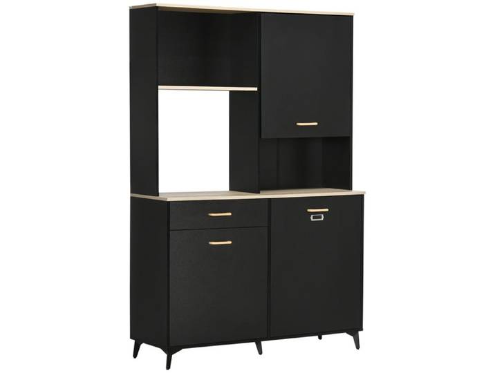 CollaHausse Meuble Cuisine Noir Tiroir Armoires Étagères Micro-Ondes 119x41x180 cm