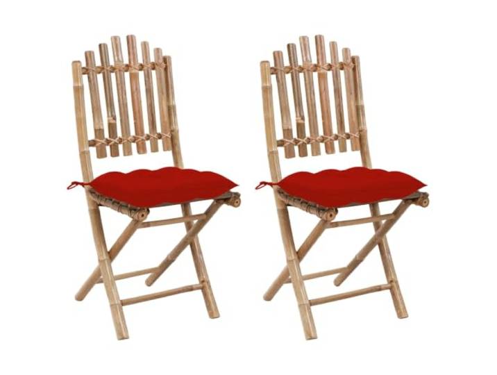 GHVBNMF 2er Set Gartenstühle Klappbar mit Kissen Bambus Essstuhl Platzsparende Klappstühle aus massivem Bambus für Balkon, Terrasse und Veranda, inklusive roter Sitzpolster.