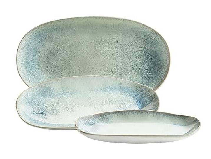 MÄSER Servierplatten-Set, Steinzeug Frozen Grün, 39.0 x 21.0 x 25.0 centimeters