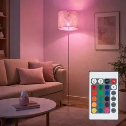 RGB LED Stehleuchte gold Deckenfluter Wohnzimmerlampe Stehlampe dimmbar Beistellleuchte Fernbedienung, Textil gold, 1x 4W 470Lm warmweiß, DxH 40x160 cm