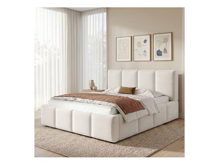 OKWISH Polsterbett Doppelbett mit Lattenrost & Kopfteil (Packung, gepolstert, sicheres Design & Fixierung, ohne Matratze), 180x200 cm beige Chenille-Bezug