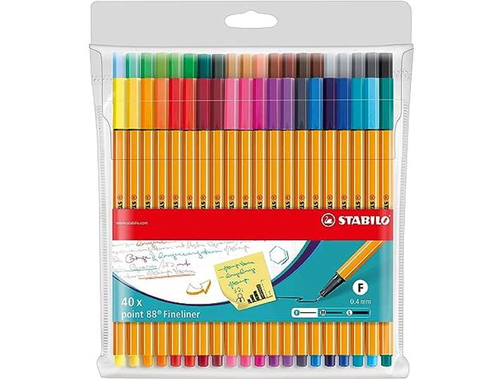 STABILO - Stylo feutre d'écriture pointe fine - point 88 - Pochette x 40 stylos feutres fins - coloris assortis