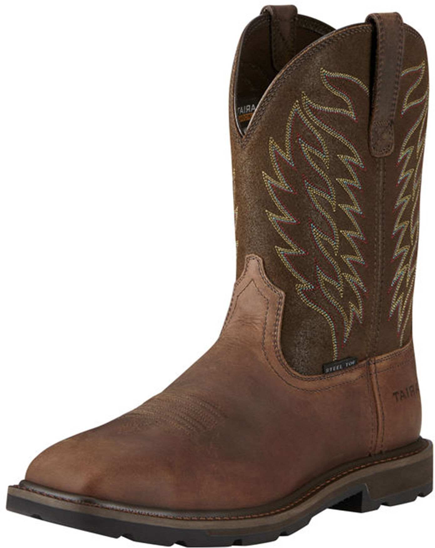 Men's Groundbreaker Wide Square Toe Steel Work Boots in Brown, Size: 7.5 EE by Ariat