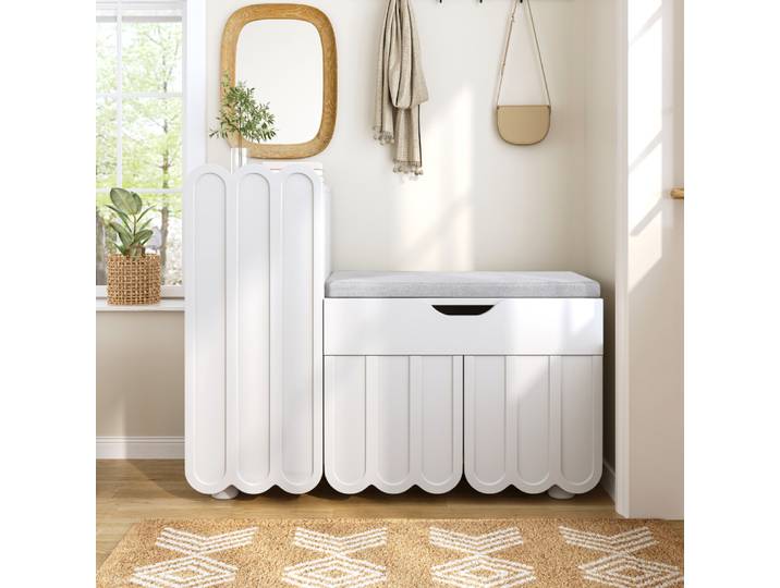 Armoire à chaussures moderne à 3 portes avec tiroir et coussin de siège, armoires à chaussures et bancs à chaussures – Armoires à chaussures peu encombrantes pour le couloir