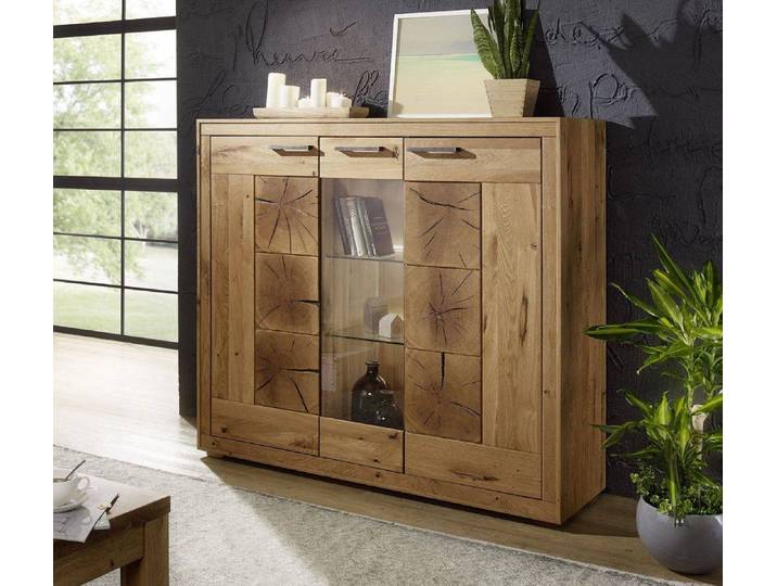 Highboard - Kommode Thomas in Wildeiche massiv geölt mit Inlays – Montierte Lieferung – 3%-Vorkasse-Rabatt