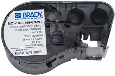 Brady MC1-1000-595-GN-WT fita de vinil branco sobre verde 25,4 mm x 7,62 m