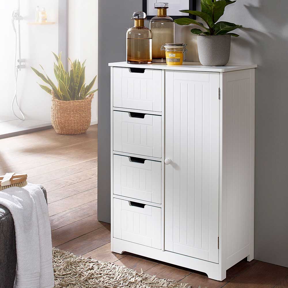 Pharao24.de Badezimmerschrank weiss im Landhausstil vier Schubladen